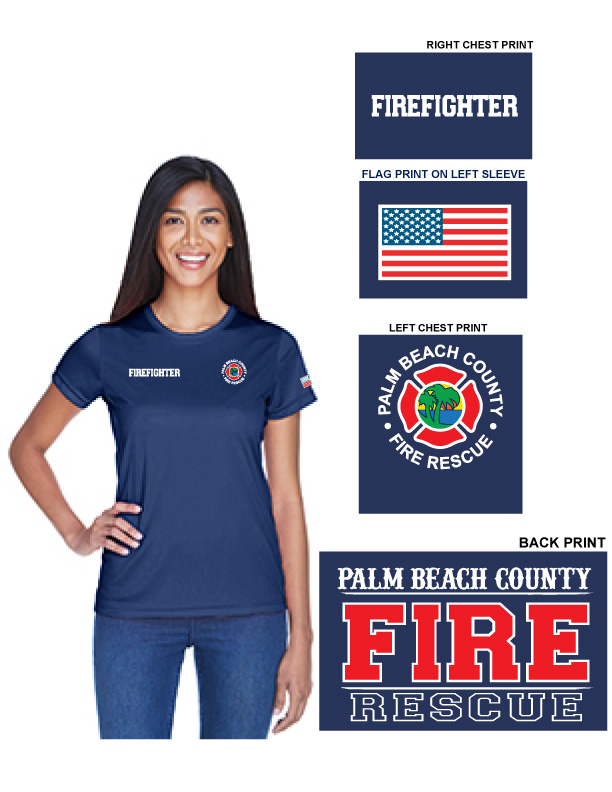 (FIREFIGHTER) UltraClub Women's Cool & Dry S/S T-Shirt, Navy